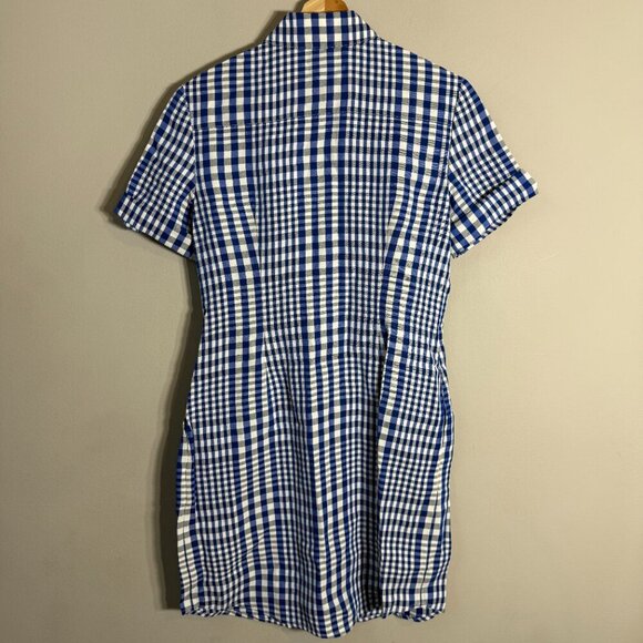 Theory Mayvine Dillon Plaid Linen Mini Shirt Dress Women 4 Blue White Preppy NWT - Picture 12 of 16